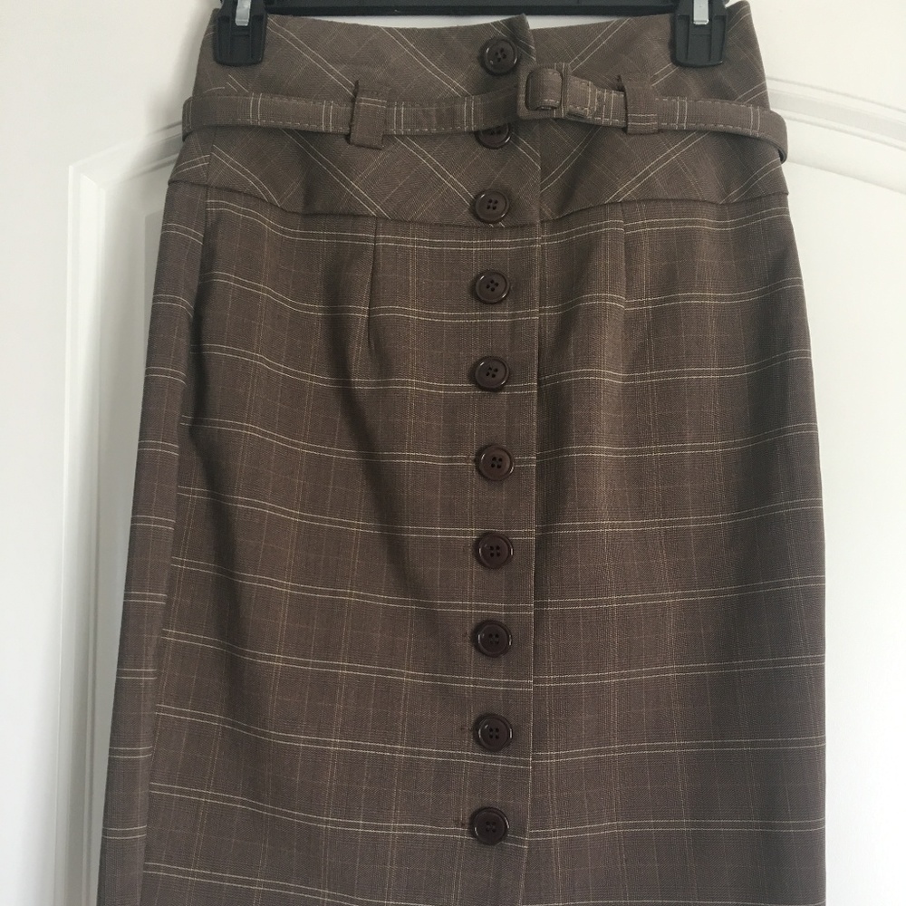 Brown plaid pencil skirt